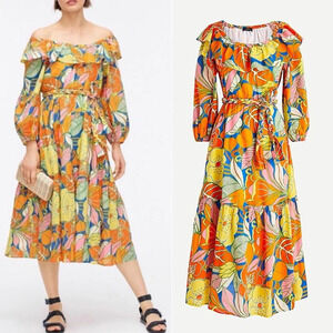 J. Crew Belted midi dress in tropical floral Small belted